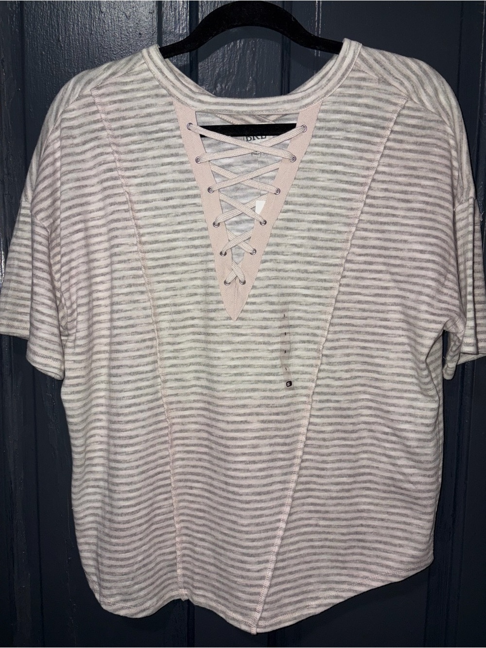 Buckle Striped Lace-Up Short Sleeve